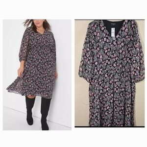 Lane Bryant V Neck Smocked Shoulder Midi Dress